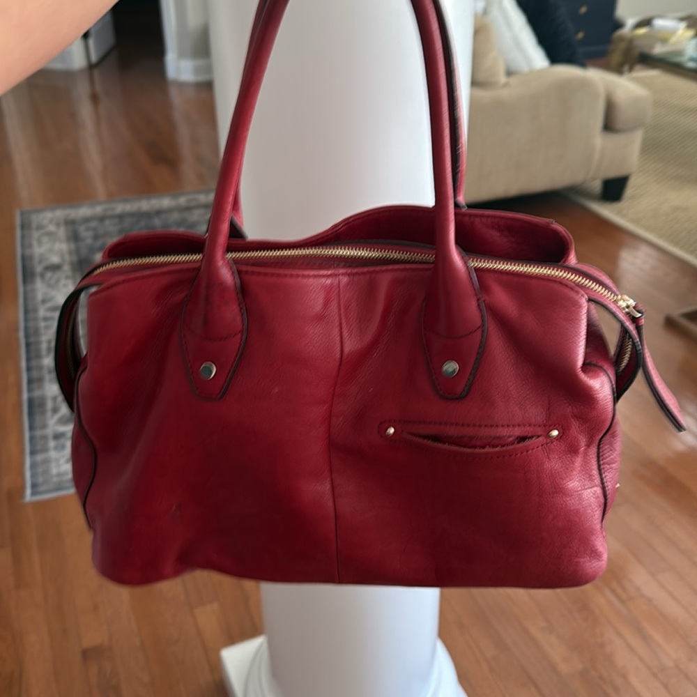 B. Makowsky Crimson leather handbag with animal print interior. just fabulous! - Picture 2 of 14